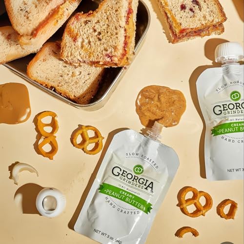 Image of Georgia Grinders Squeeze Creamy Peanut Butter, Gluten Free, Non-GMO, No Added Sugar, No Palm Oil, Vegan Friendly, 3 Ounce (Pack of 6)