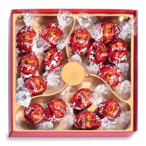 Lindt Schokolade LINDOR Präsent Box Milch | 187 g | 14 Kugeln Vollmilchschokolade mit zartschmelzender Füllung in Präsent Edition | Pralinengeschenk | Schokoladengeschenk