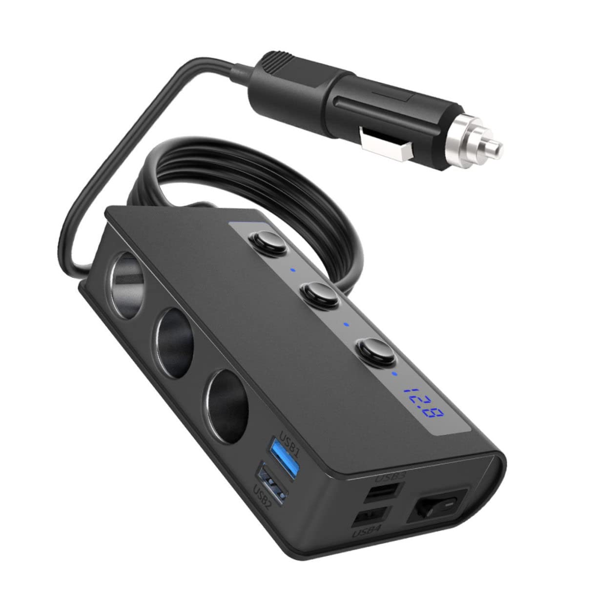 Gadpiparty Adattatore Splitter Caricabatteria da Auto 180w, 4 Porte Usb, Presa Accendisigari Interruttore Indipendente per Ricarica in Auto