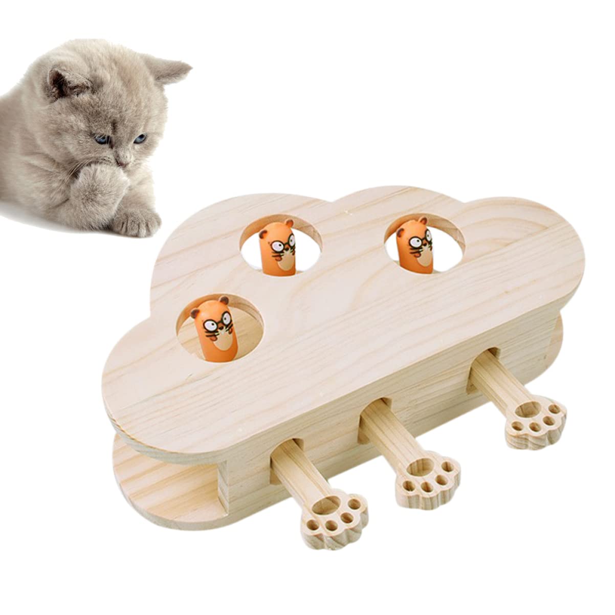 SUPVOX Juguete De Madera para Atrapar Gatos Interactivo Divertido Patrón Cloud Beat