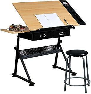 Yaheetech Height Adjustable Drafting Table Desk Drawing Table Desk with P2 Tiltable Tabletop