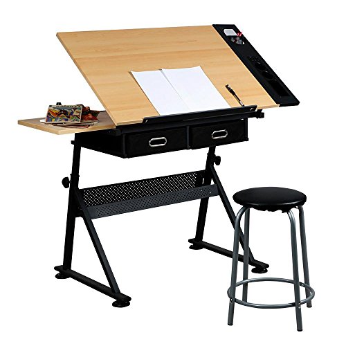 Yaheetech Height Adjustable Drafting Table Desk Drawing Table Desk with P2 Tiltable Tabletop
