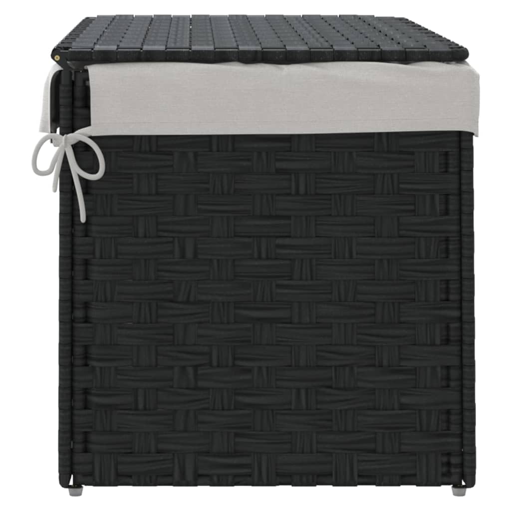 Cesto portabiancheria con coperchio 55,5 x 35 x 34 cm in rattan nero | Tasca interna pieghevole, rimovibile, resistente alle intemperie, maniglia per bagno