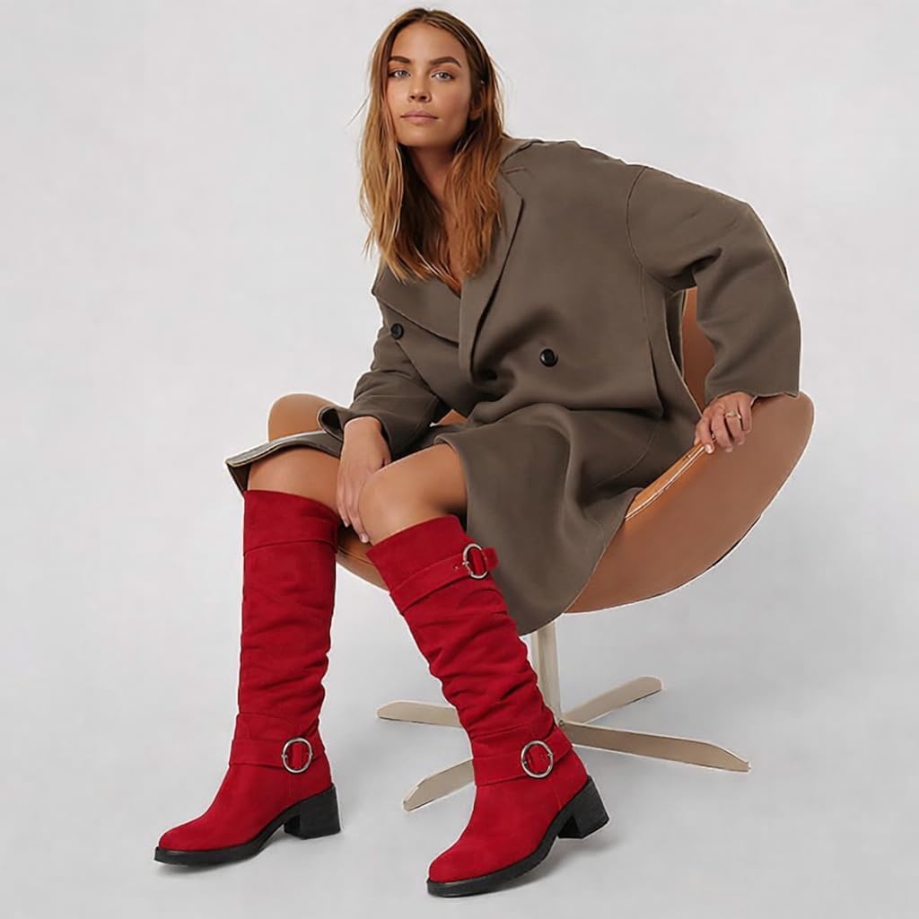 Knee High Platform Boots for Women – Wide Calf Comfortable Mid Heels Fall Winter Fashion – Western Style Dressy Boot