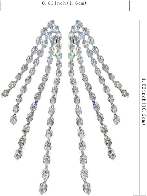 Rhinestone Earrings for Women, Slivery Handmade Crystal Earrings Threader Dangle Earrings Bridal Wedding Long Earring - Image 6