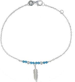 Bracelet Argent 925 Plume et Perles Turquoise