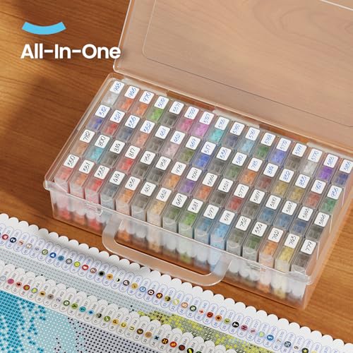 ARTDOT Diamond Painting Zubehör Boxen, 64 Stück 5D Diamant Painting Erwachsene Aufbewahrungsbox mit Stickers & Handle