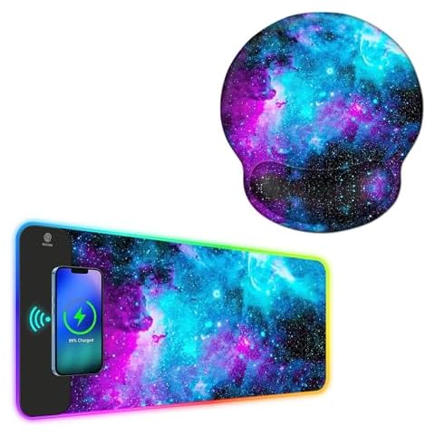 ToLuLu RGB Gaming Wireless Charging Mouse Pad, 5/7.5/10/15W 10 Light Modes LED Mouse Pad, Mouse Pad with Wrist Rest Support, Gel Cute Mouse Pads Non Slip Rubber Base Mousepad Cover