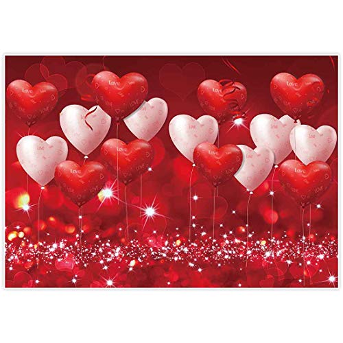 Allenjoy 7x5ft Fabric Valentine's Day Backdrop Red Hearts Balloons Love Theme Party Supplies