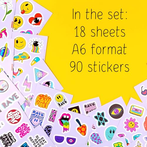 Image of 100Pcs Rave Stickers for Water Bottle and Laptop - Trippy Stickers, Psychedelic Party Favors & Decorations, Waterproof Vinyl Festival Decals, Gifts for Women & Men
