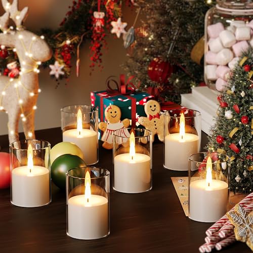 Image of VIODAIM 12Pack Flickering Flameless LED Candles with Timer, Battery Powered - Small Pillar & Votive, Clear (2 inchX3 inch) (Pack of 3)