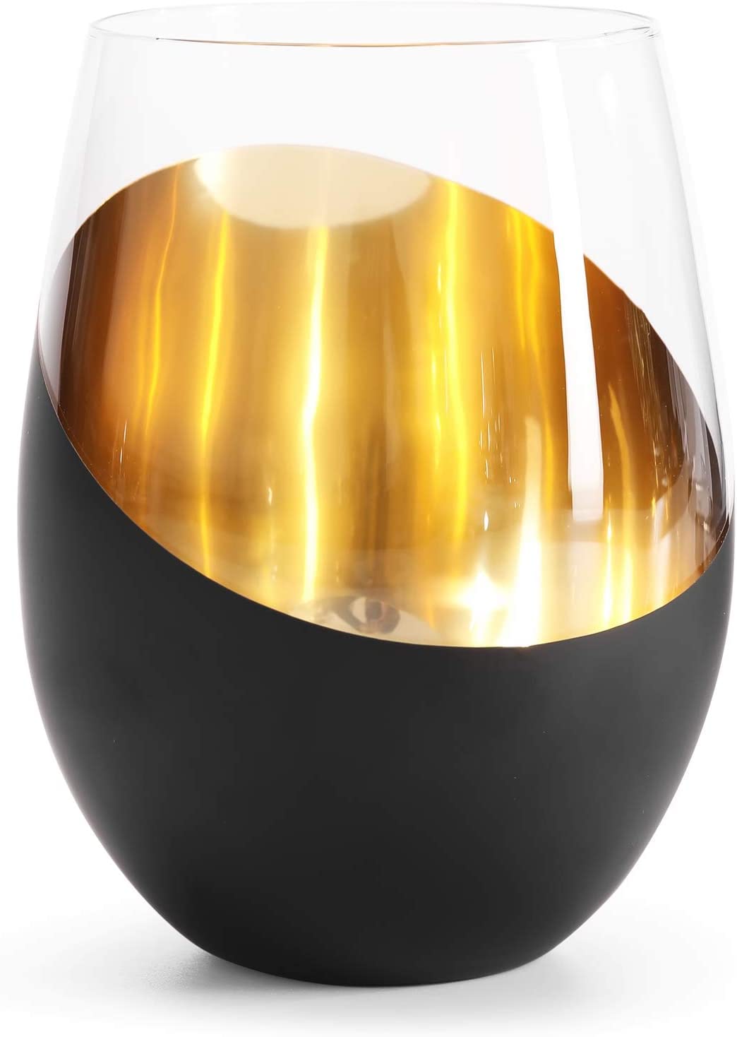 Set di 6 bicchieri da vino senza stelo dal design moderno, nero opaco e oro, 510 g, design inclinato