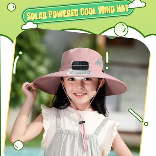Solar Fan Hat for Kids Wide Brim,2025 New Solar & USB Charging with Removable Fan - Outdoor Hat for Beach, Fishing, Gardening2