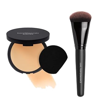 bareMinerals Barepro 24HR Skin-Perfecting Matte Powder Foundation + Luxe Performance Synthetic Face Brush for Flawless Coverage Bundle