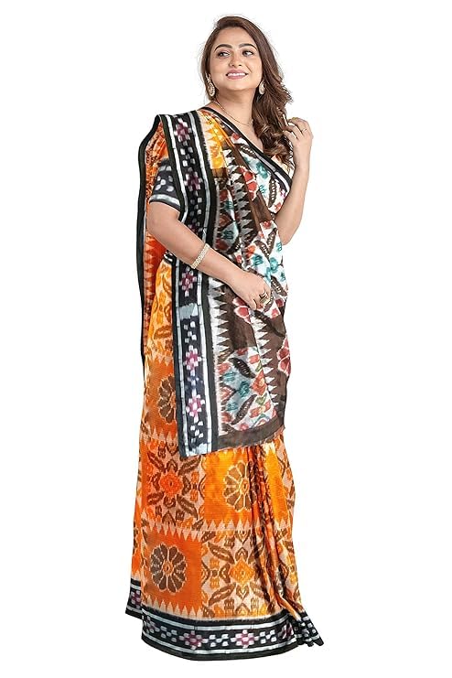 Image of Ikat Women's Cotton Saree, Handmade Pure Cotton Khandua Saree, Ikkat Orissa Traditional Handloom Saree without Blouse