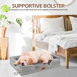 AUSCAT Orthopedic Dog Bed for Meduim Dog, Memory Foam Dog Bed with Waterproof Lining, Three-Sided Bolster Cushion with Removable Washable Cover, 88L x 64W x 20H cm Gray