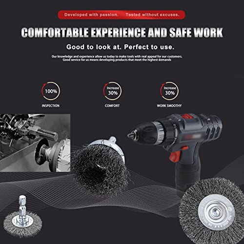 Hoyin 6Piece Drill Wire Wheel Cup Brush Set,0.010In Coarse Crimped ,Thicken Face Width With1/4In Hex Shank #TOP3