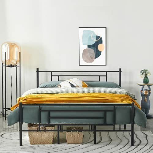 MOHI Enterprises High Metal Bed Frame Full with Heavy Duty Headboard