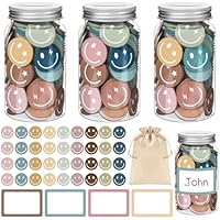 249 Pcs Boho Reward Jars for Kids Smile Face Classroom Coin Jars for Incentive Behavior 225 Pcs Smiley Faces 20 Pcs Name Tags 1 Pcs Storage Bag Behavioral Rewards Tools for Classroom School Home