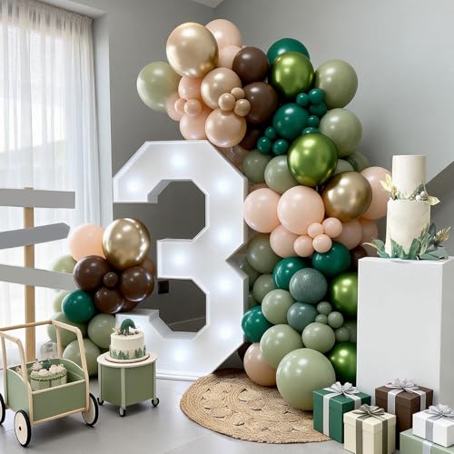 Image of FunHot Sage Green Brown Balloons, 50 Pcs Safari Balloons, Metallic Green Apricot Latex Balloon, 12 Inch Jungle Balloon for Boy Baby Shower Forest Birthday Camo Wild Woodland Party Decorations