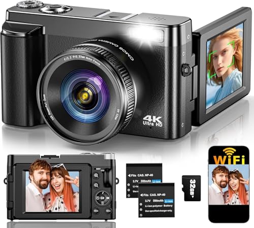 Digitalkamera,4K 48MP Fotokamera Autofokus mit 32G Karte, Vlogging Kamera mit 3 Zoll 180° Flip-Bildschirm 16X Digitalzoom, WiFi Kompaktkamera mit 2 Batterien für Anfänger Digitalkamera,4K 48MP Fotokamera Autofokus mit 32G Karte, Vlogging Kamera mit 3 Zoll 180° Flip-Bildschirm 16X Digitalzoom, WiFi Kompaktkamera mit 2 Batterien für Anfänger