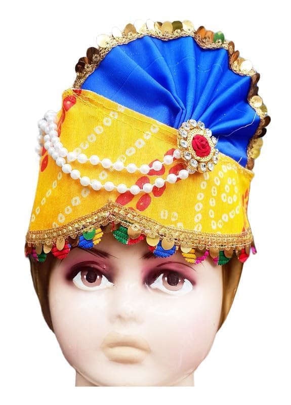 Image of Sarvda Krishna & Radha Dress for Kids - Complete Janmashtami Costume Sets with Dhoti /Lehenga, Mukut, Mor Pankh, Bansuri & Accessories | Fancy Dress for Baby Boys & Girls