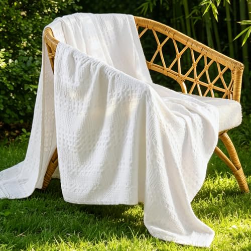 Image of BEDELITE Cooling Waffle Twin XL Blanket - Lightweight Breathable Cotton Summer Blanket of Rayon Derived from Bamboo for Hot Sleepers, Soft Throws for Bed, Couch and Sofa, White, 66x90 Inches