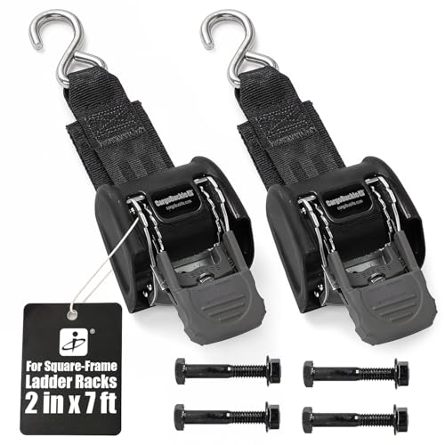 CargoBuckle F18816A Ladder Rack Straps Self Retracting Ratchet Straps for Trucks with Square Racks 2-inch x 7-Feet (Pack of 2)