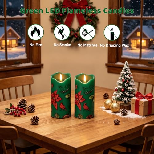 Image of Christmas Flameless Candles Set of 2, Poinsettia Candle with Remote & Timer