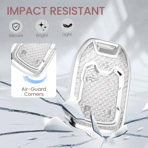Image of Key Fob Cover for GMC Acadia, Rhinestone Wristlet Case, White