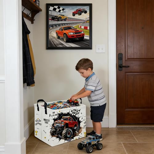 Image of Rectangular Monster Truck Basket,Racing Car Storage Baskets,Cute Basket for kids with Handles,Kid Room Decor Gift,Car Room Decor,Book baskets(Monster Truck)