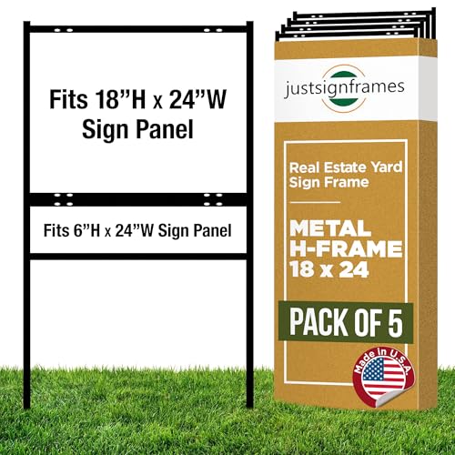 Generic Real Estate Yard Sign Metal H-Frame, 18 x 24 Slide-in with Rider, Black (Pack of 5), (C-289)