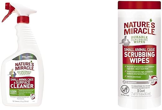 Natures Miracle Small Animal Cage Cleaner & 30 Count Scrubbing Wipes Bundle