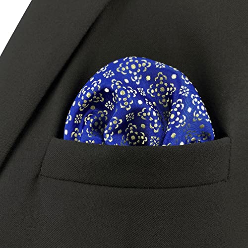 Gravatas Masculinas Floral Azul Azure com Conjunto de Gravata Amarelo Claro com Bolso Quadrado Skinn