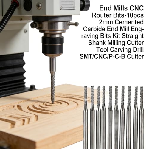Candeon Schaftfräser CNC-Fräser-Bits – 10 Stück, 2 mm, Hartmetall-Schaftfräser, Gravur-Bits, gerader Schaft, Fräser, Werkzeug, Schnitzbohrer, SMT/CNC/P-C-B Cutter