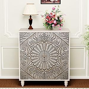 HOMPUS Accent Cabinet with Doors and Shelf,Rustic Boho Decorative Cabinet with Wood Grain Finish,Buffet Sideboard Storage Cabinet with Flower Pattern Doors,Farmhouse Cabinet for Living Room,Entryway HOMPUS Accent Cabinet with Doors and ShelfRustic Boho Decorative Cabinet with Wood Grain FinishBuffet Sideboard Storage Cabinet with Flower Pattern DoorsFarmhouse Cabinet for Living RoomEntryway
