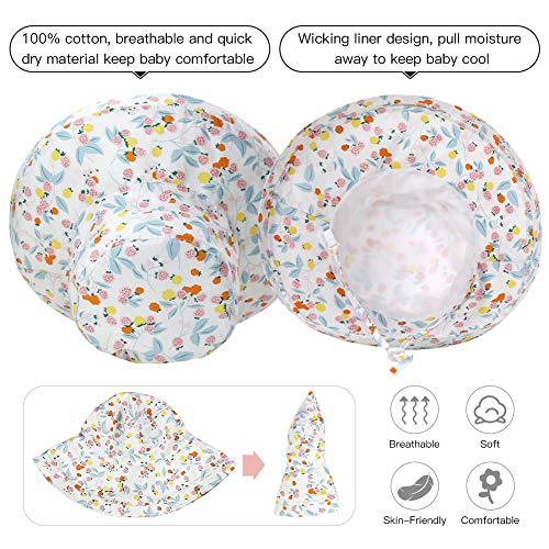 ORVINNER Baby Sun Hat Cotton, Toddler UPF 50+ Sun Protection Beach Bucket Hat Kids Boys Girls Wide Brim Summer Play Hat (Fruit Pattern, 4-8 Years)