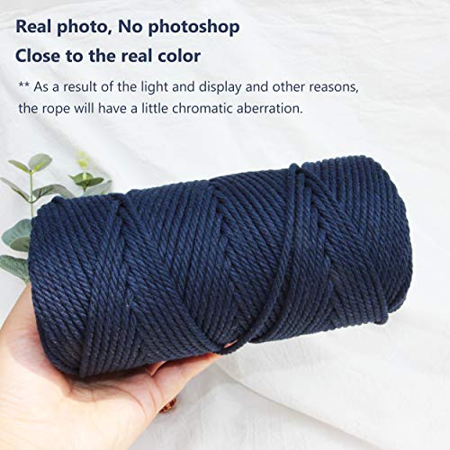 Macrame Cord 3Mm 109 Yards Navy Blue 1 Pack,Natural Cotton Rope For Colored Macrame Knitting, 4 Strands Twist Cotton Rope Macrame 3Mm For Beginner Handmade Colored Wall Hanging Weaving Tapestry #TOP3