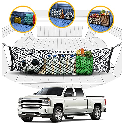 Envelope Style Trunk Mesh Cargo Net - Chevy Silverado Accessories - Premium Trunk Organizers and Storage - Cargo Net for Pickup Truck Bed - Truck Bed Net for Chevy Silverado 2013-2021