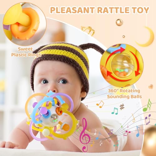 Image of Baby Rattle Ball Teething Toys for 0 3 6 9 12 18 Months Boys Girls, Yellow