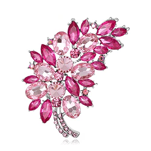 Oenothera Broche De Plumas De Diamantes, Broches De Bisuteria, Broche de cristal, para chaqueta de abrigo, bufanda, chal, sombrero, insignias, accesorios de joyería regalos(Rosa)