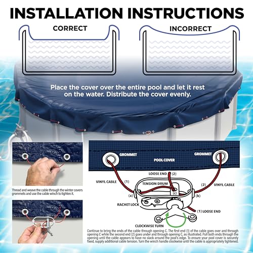 30 ft Round Pool Cover for Above Ground Pools, Above Ground Pool Cover, Swimming Pool Cover, Winter Pool Cover, Keeps Out Debris, Cold and UV Resistant, Supreme Mesh, Navy Blue by Shop Square - Image 2