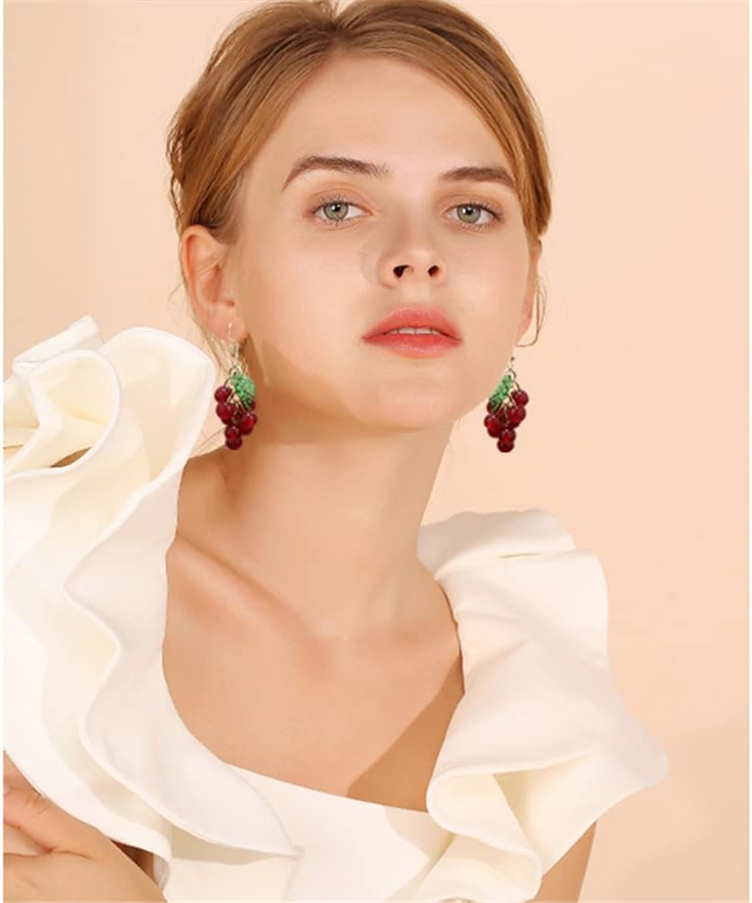 3D Green Grapes Drop Earrings Cute Fruit Pink Peach Acrylic Gold Dangle Earrings for Women Charm Jewelry Gift - Image 5