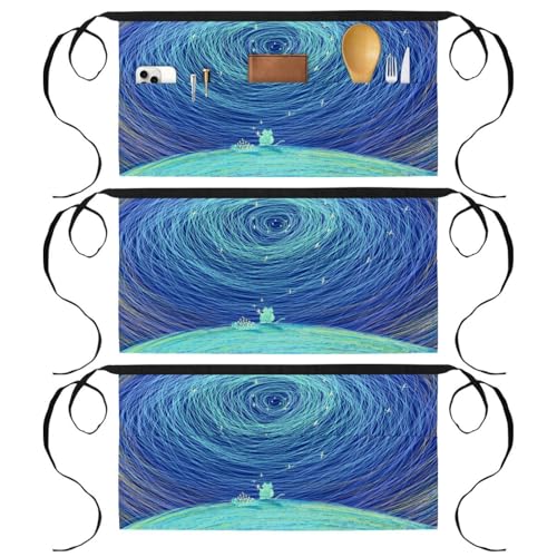Tablier de cuisine court lot de 3 avec poches pour restaurant et bar