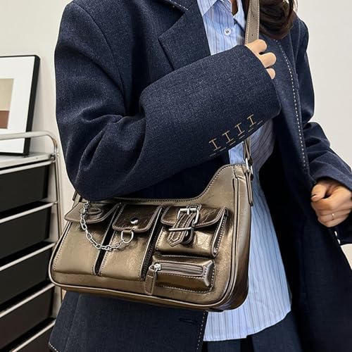 Sac à bandoulière de grande capacité en cuir synthétique noir style grunge