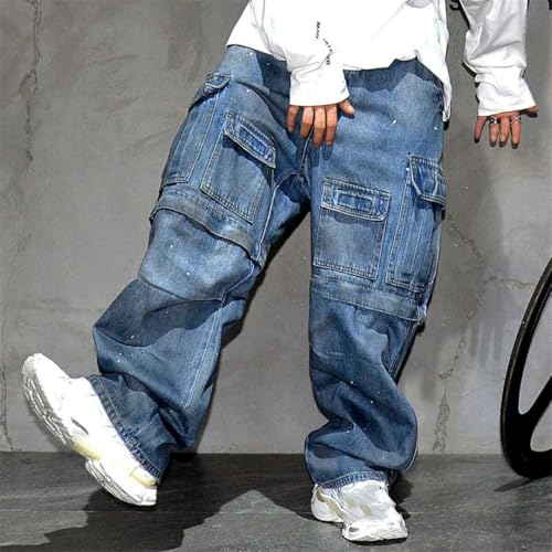 Men’S Chic Straight Fit Distressed Baggy Detachable Denim Cargo Pants Full Length Button Fly Midweight Multi Pocket3