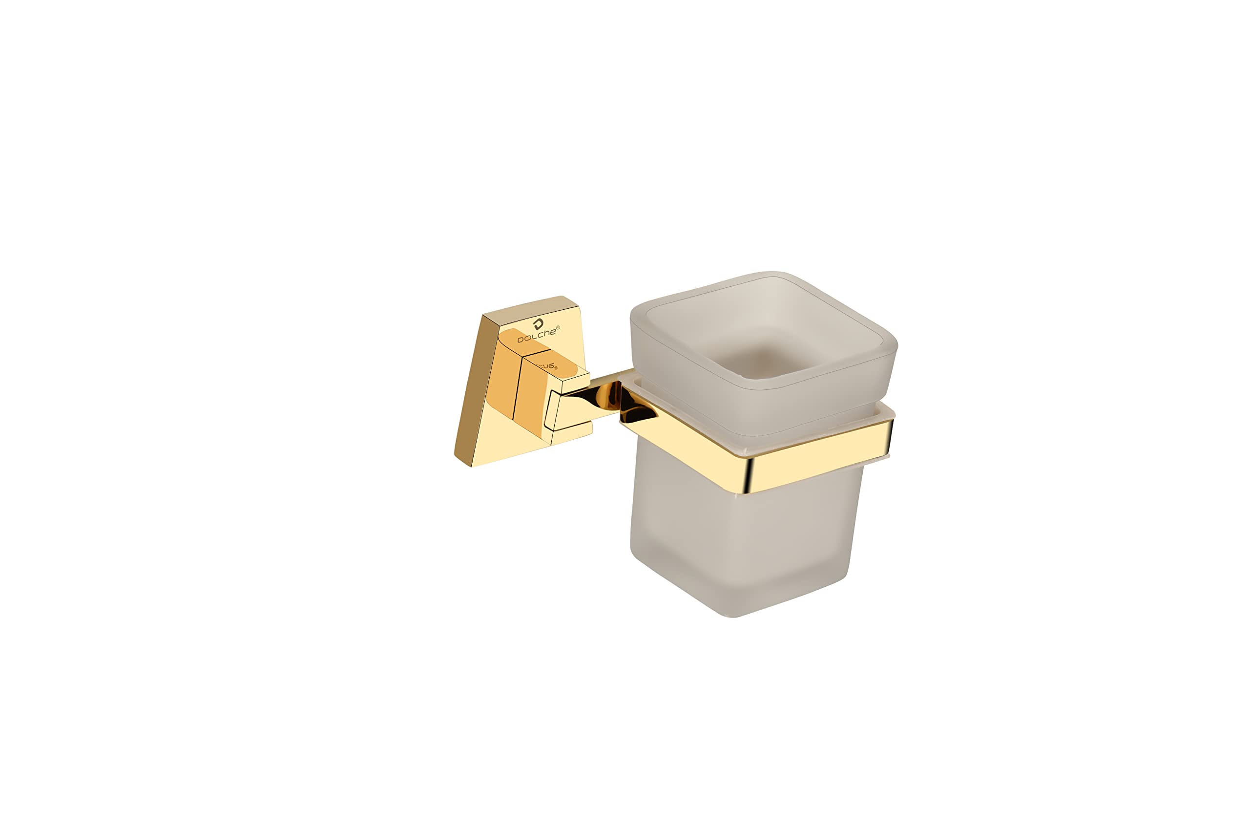 Dolche Brass Stand Glass Tumbler Holder/Toothbrush Stand for Bathroom (PVD Gold)