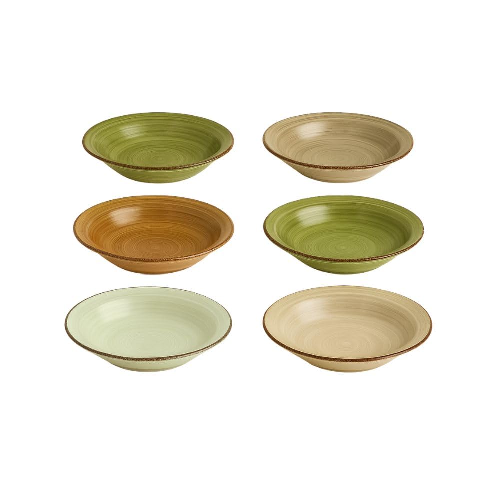 Herbst & winter geschirr Porzellan 6er Set Suppenteller, 650 ml Suppenschalen Steingut, Pastateller, Spaghetti Tiefe Teller, Nudelschalen, Ramen Schalen, große Salatschalen, Mehrzweckschalen