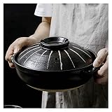 Ton Kochtopf, runde Auflaufform, hitzebeständige Keramik mit Deckel für ölfreies Kochen und Suppenzubereitung, 2,8 l