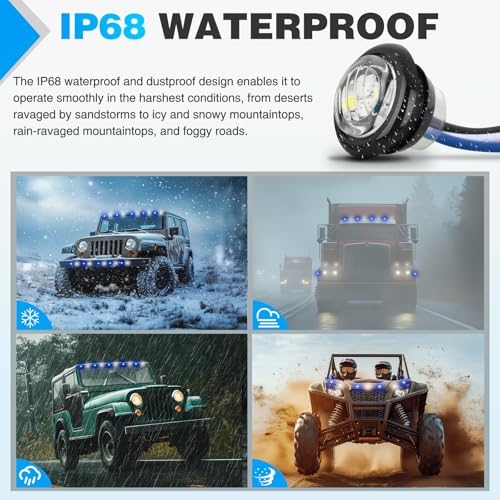 Image of Nilight 3 /4 Inch Dual Color Marker Light Blue and White Clearance Lights | 10PCS Auxiliary Side Lamp w /3 Pin Plug IP68 Waterproof Fits Trailers Trucks Campers RVs ATVs UTVs
